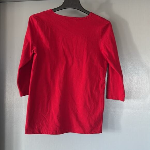 Cottage Street sz Medium 3/4 Sleeve Pullover V Neck Studded Red Top - Picture 2 of 5